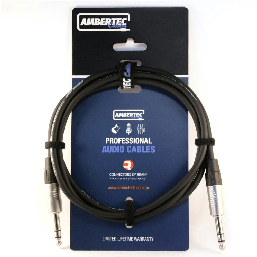 Ambertec Balanced Stereo Audio Cable 1/4" TRS to TRS Cable Neutrik REAN Connectors 3M