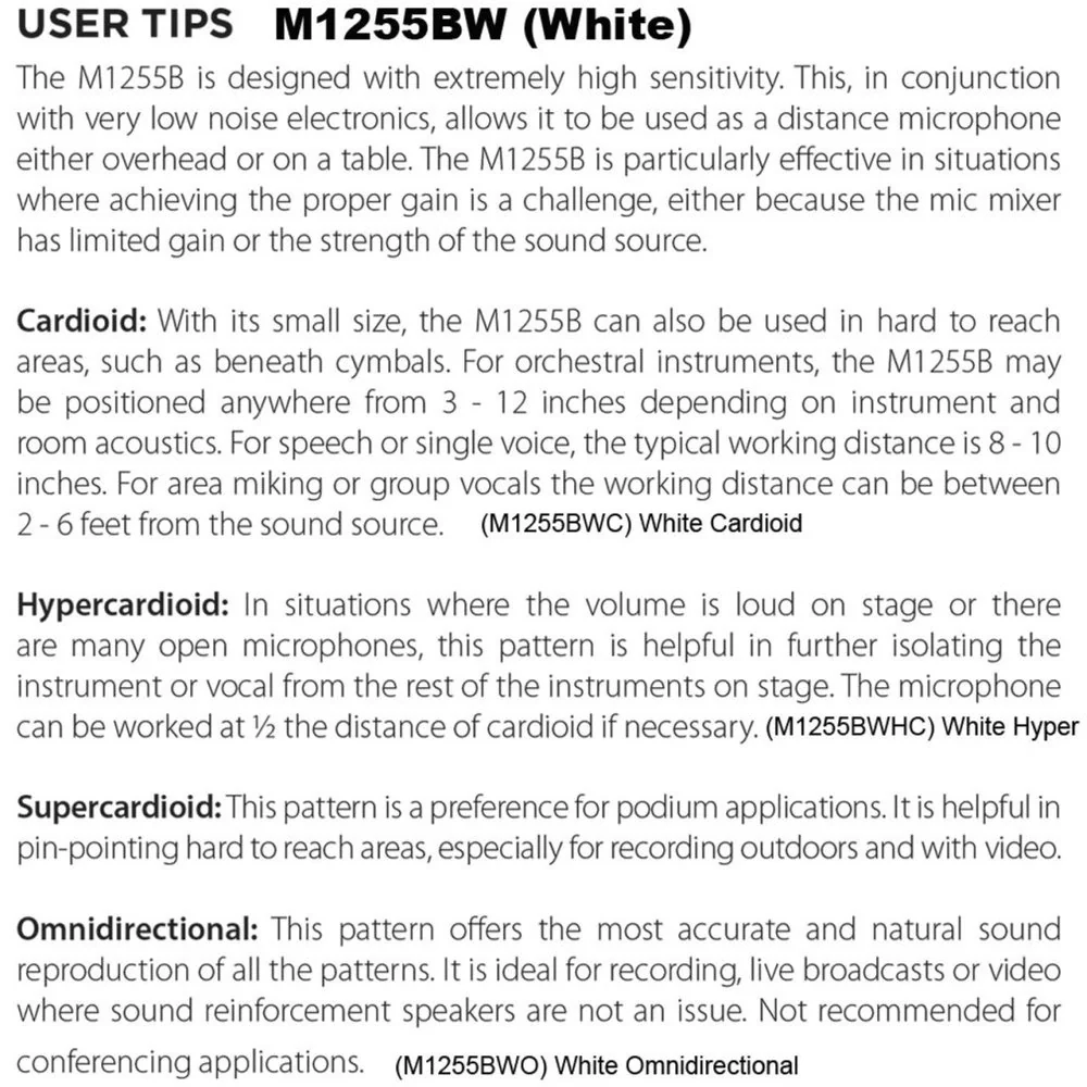 Audix ADX-M1255BW-O Miniaturized Condenser Mic White Omnidirectional - Image 4