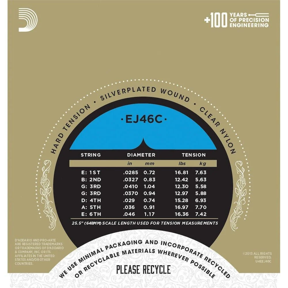 D'Addario EJ46C ProArte Composite Classical Guitar Strings Hard Tension