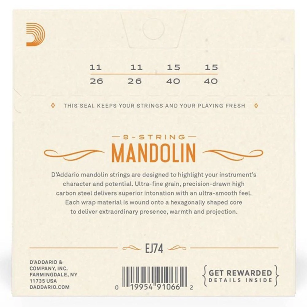 D'Addario EJ74 Mandolin Strings, Phosphor Bronze, Medium, 11-40 - Image 2