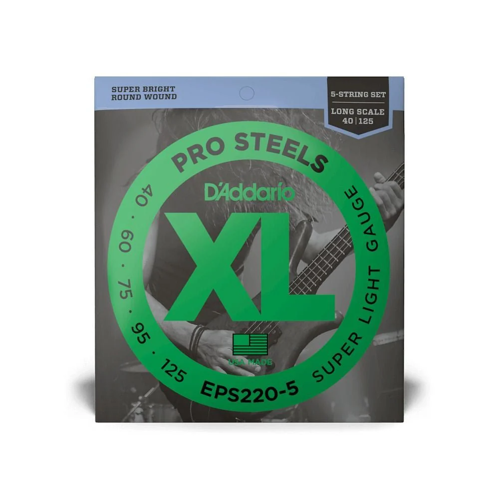D'Addario EPS220-5 5-String ProSteels Bass Guitar Strings Super Light 40-125 Long Scale