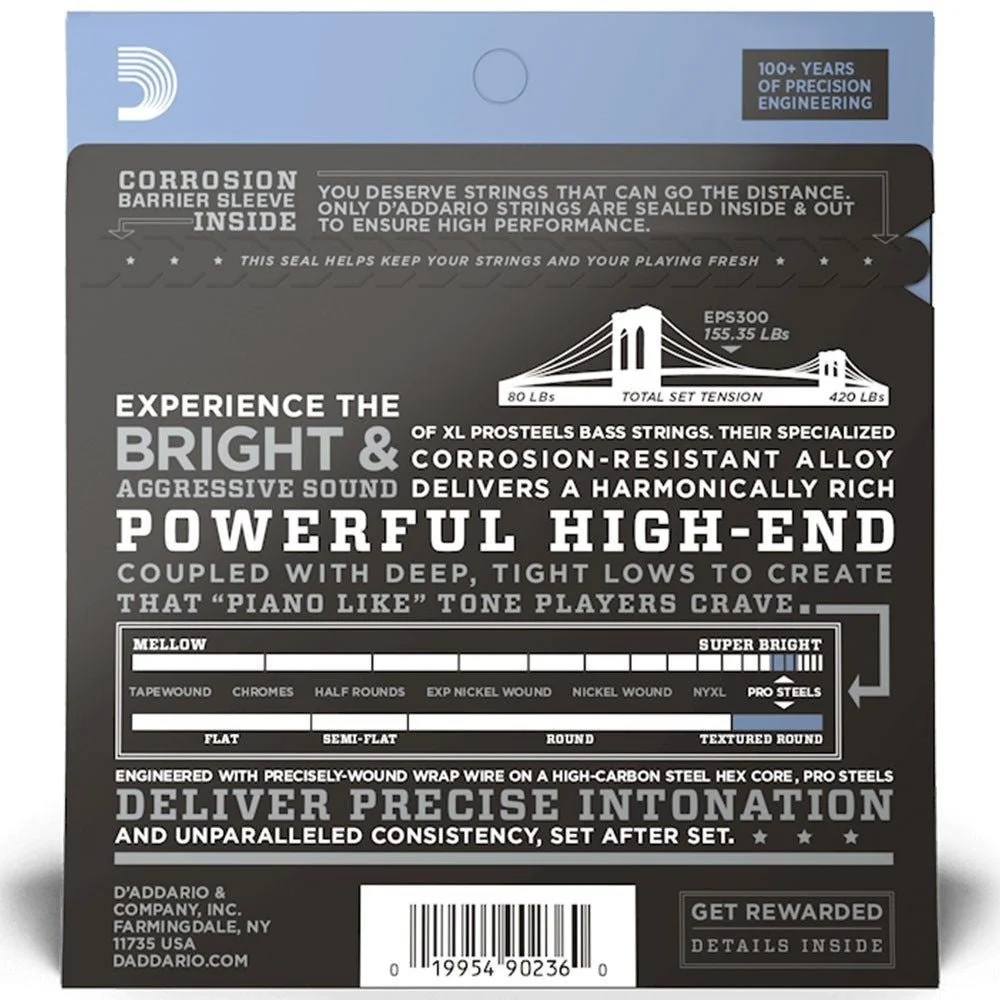 D'Addario EPS300 Pro Steel Bass Strings - Custom Tapered Long Scale (43-107) - Image 2