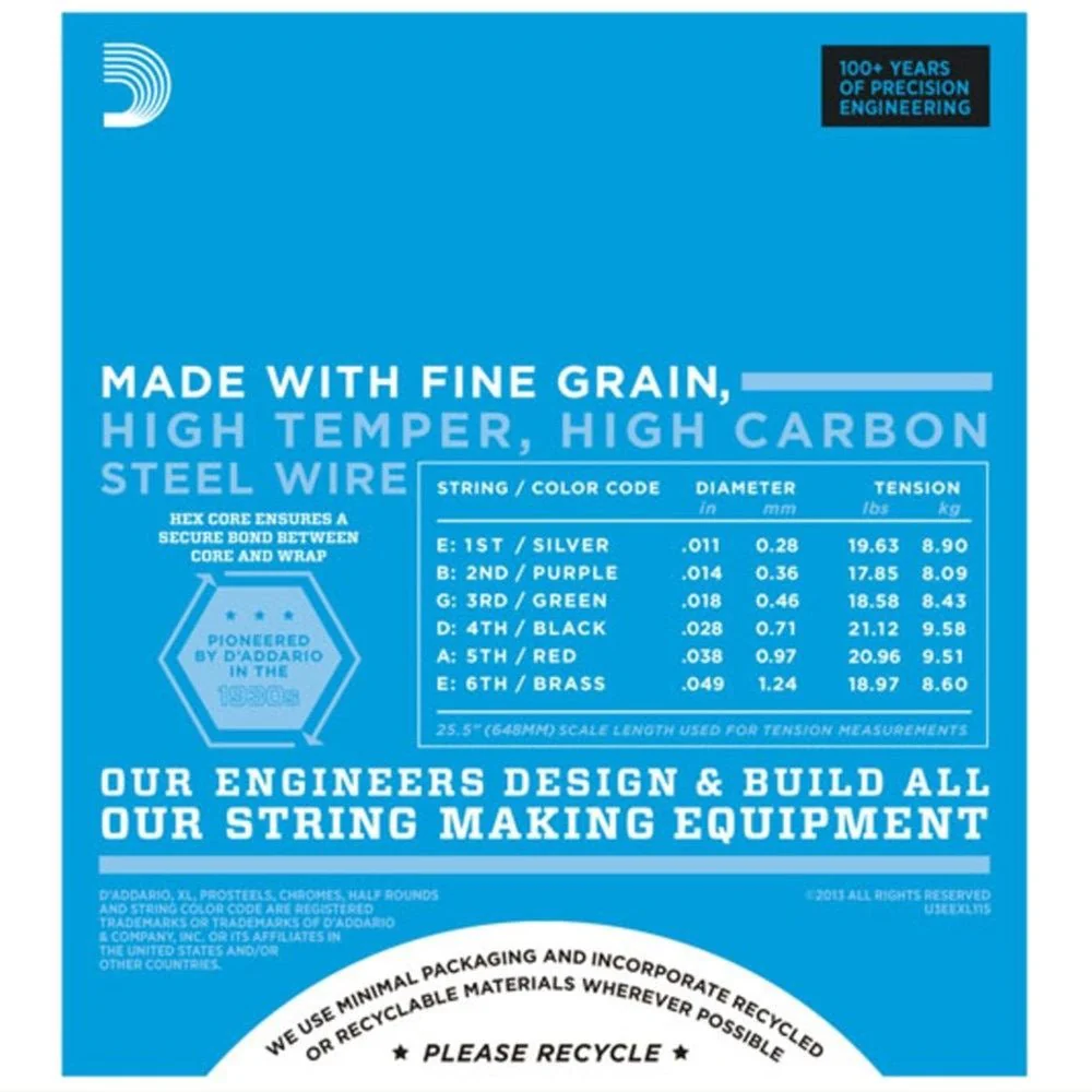 D'Addario EXL115 Nickel Wound Electric Guitar Strings - Medium/Blues-Jazz Rock (11-49) - Image 3