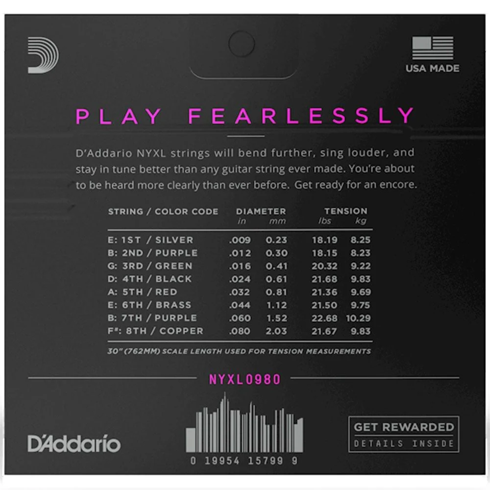 D'Addario NYXL0980 Nickel Wound 8-String Electric Guitar Strings - Super Light (09-80) - Image 2