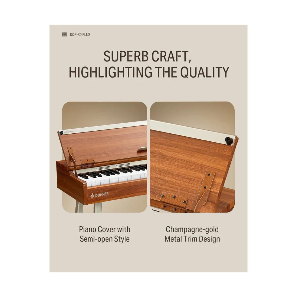 Donner DDP-80 PLUS 88-Key Weighted Digital Keyboard Electric Piano w/ Semi-Open Cover Design - Image 5