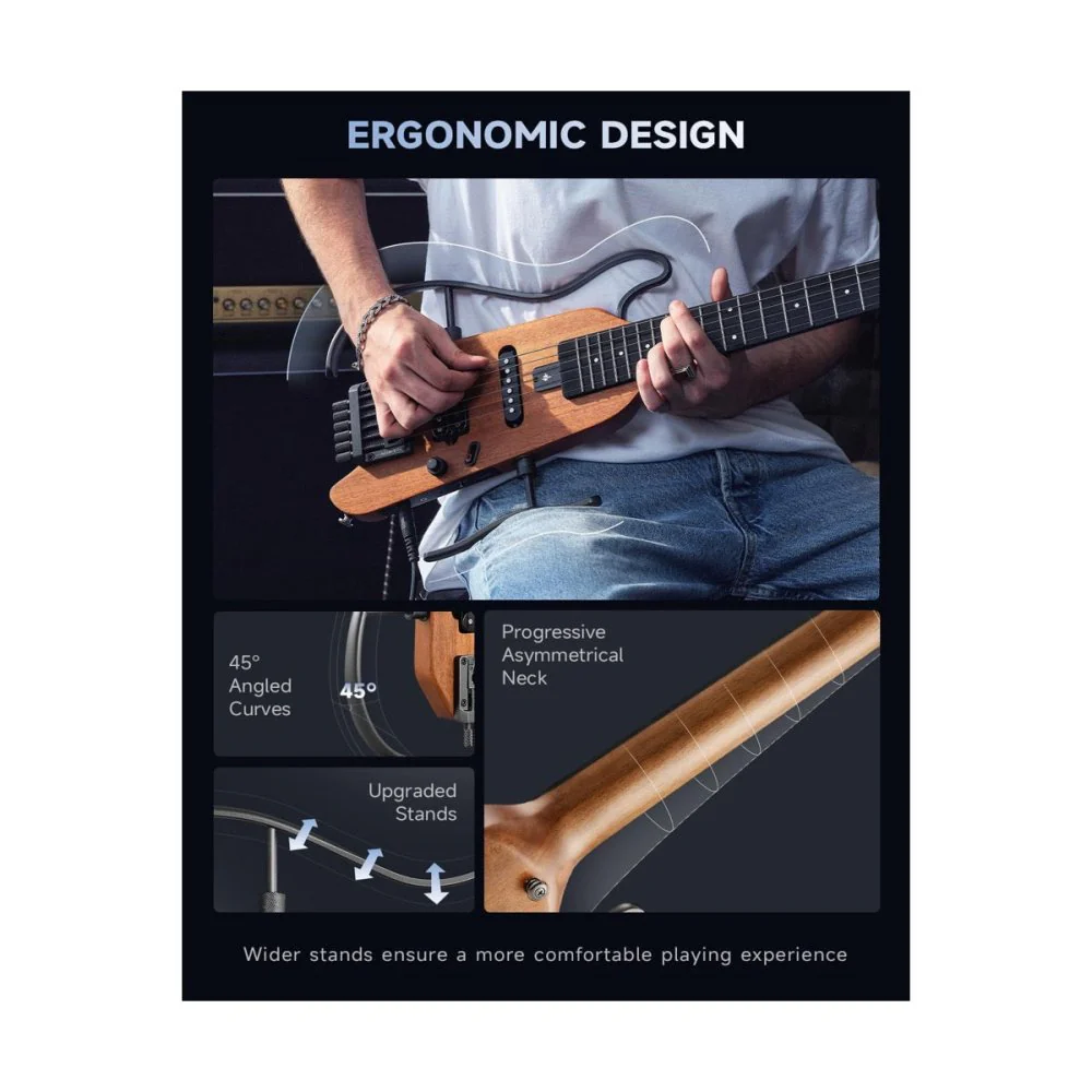 Donner HUSH-X Headless Electric Guitar Kit w/ Carry-On Case & Accessories Natural - Image 3