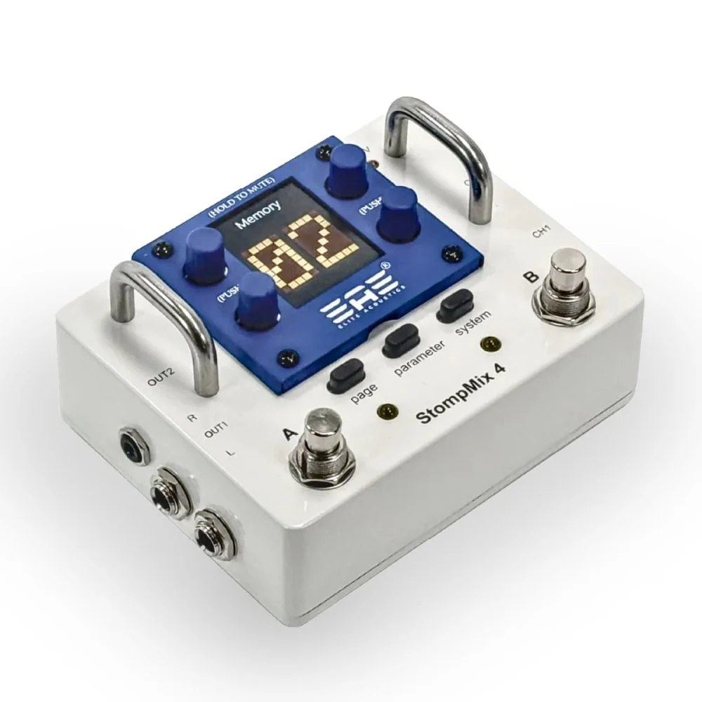 Elite Acoustics EAE StompMix 4 White 4Ch Digital Mixer Pedal w/ DSP Gate, Compressor, EQ, Reverb & Delay