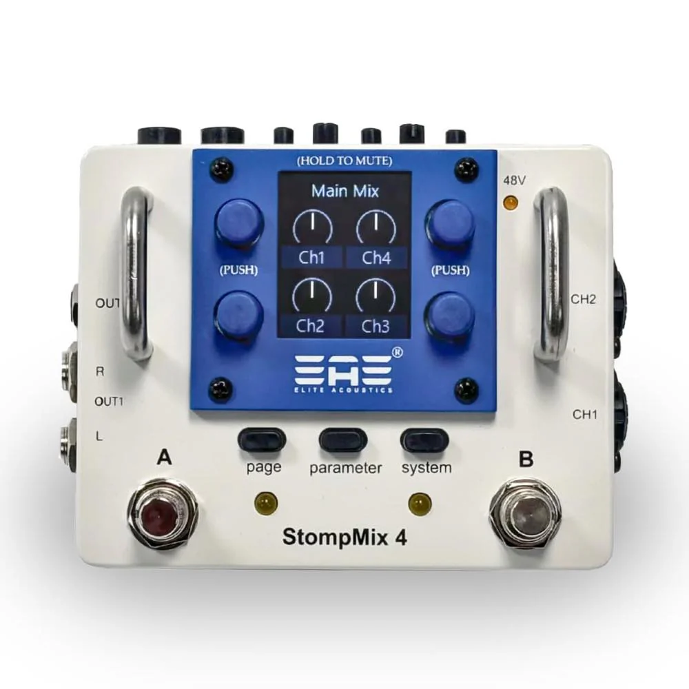 Elite Acoustics EAE StompMix 4 White 4Ch Digital Mixer Pedal w/ DSP Gate, Compressor, EQ, Reverb & Delay - Image 2
