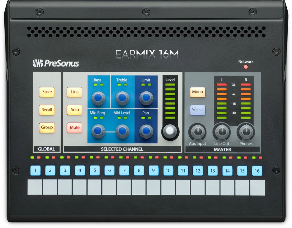 PreSonus EarMix 16M 16 Ch Personal Monitor Mixer 16x2 AVB Networked
