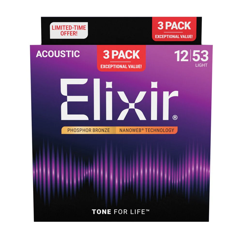 Elixir 16570 3 PACK Nanoweb Acoustic Strings Phosphor Bronze Medium 13-56 23APB-NW-M-3P