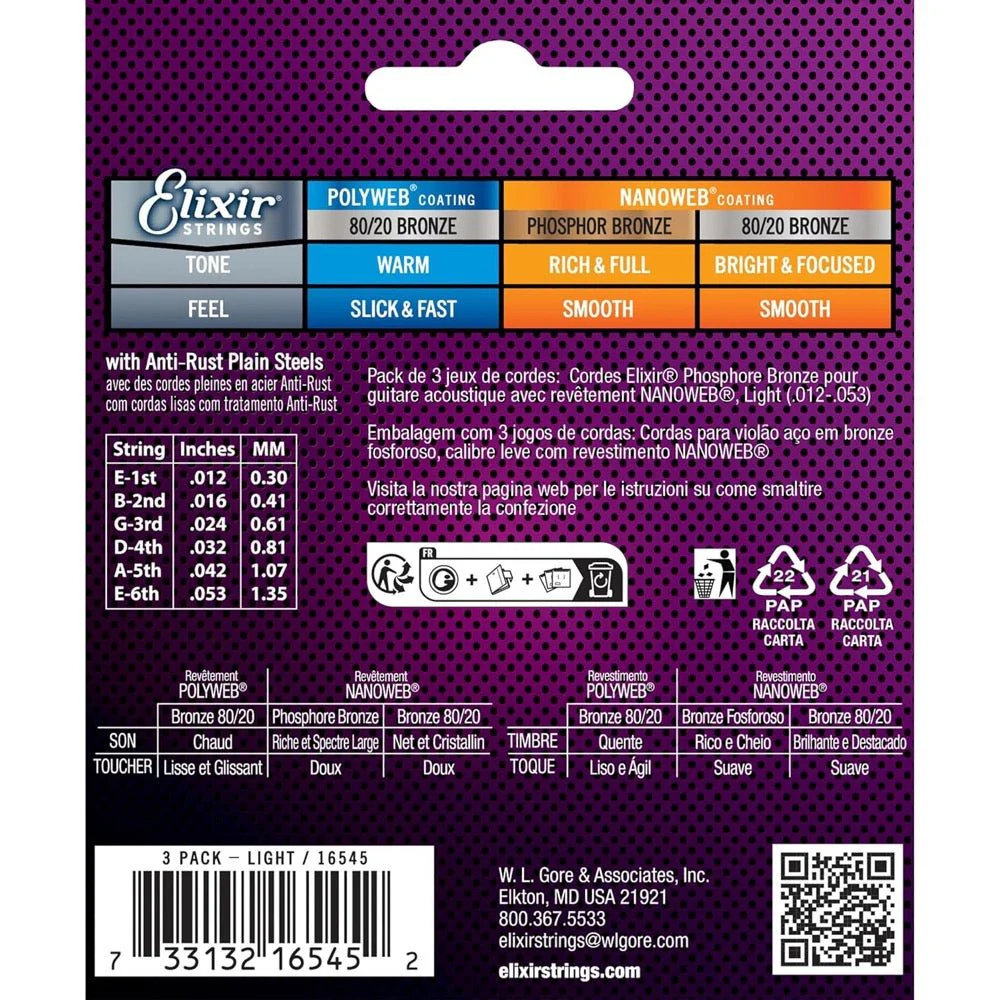 Elixir 16570 3 PACK Nanoweb Acoustic Strings Phosphor Bronze Medium 13-56 23APB-NW-M-3P - Image 4