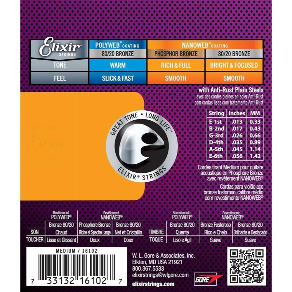 Elixir 16102 Nanoweb Acoustic Strings Phosphor Bronze Medium 13-56 23/APB-NW-M - Image 2