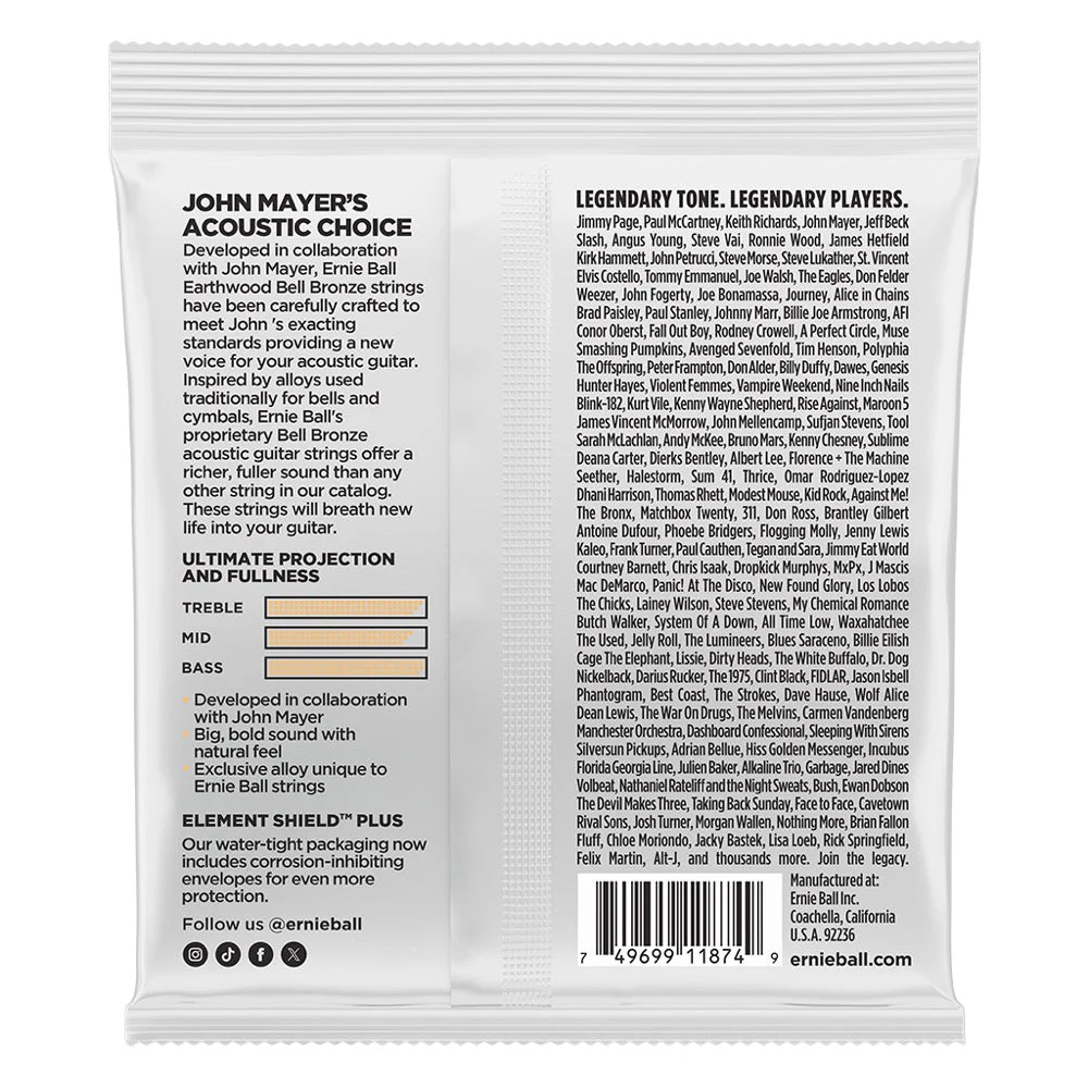Ernie Ball ACOUSTIC Guitar Strings Bell Bronze Earthwood John Mayer Collab Extra Light 10-50 P02350 - Image 2