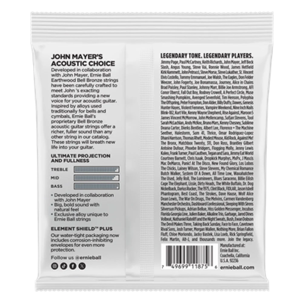Ernie Ball ACOUSTIC Guitar Strings Bell Bronze Earthwood John Mayer Collab Light 11-52 P02348 - Image 2
