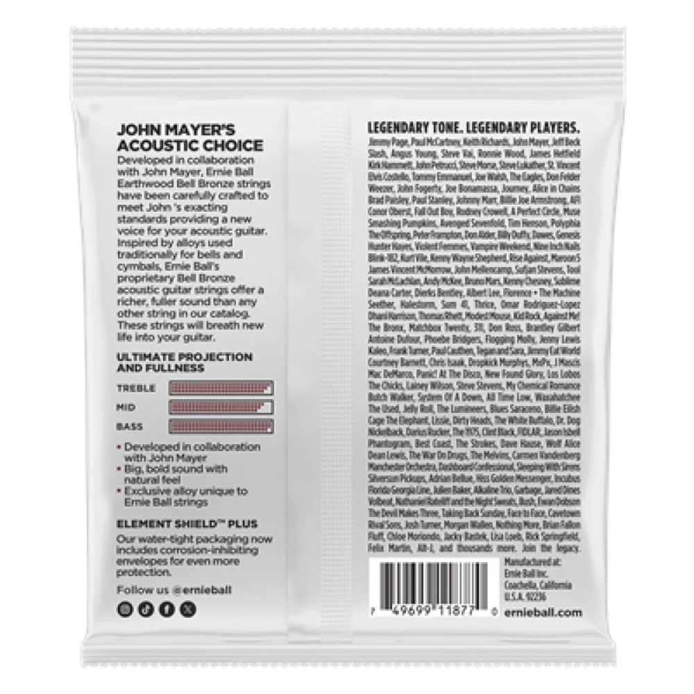 Ernie Ball ACOUSTIC Guitar Strings Bell Bronze Earthwood John Mayer Collab Medium Light 12-54 P02346 - Image 2
