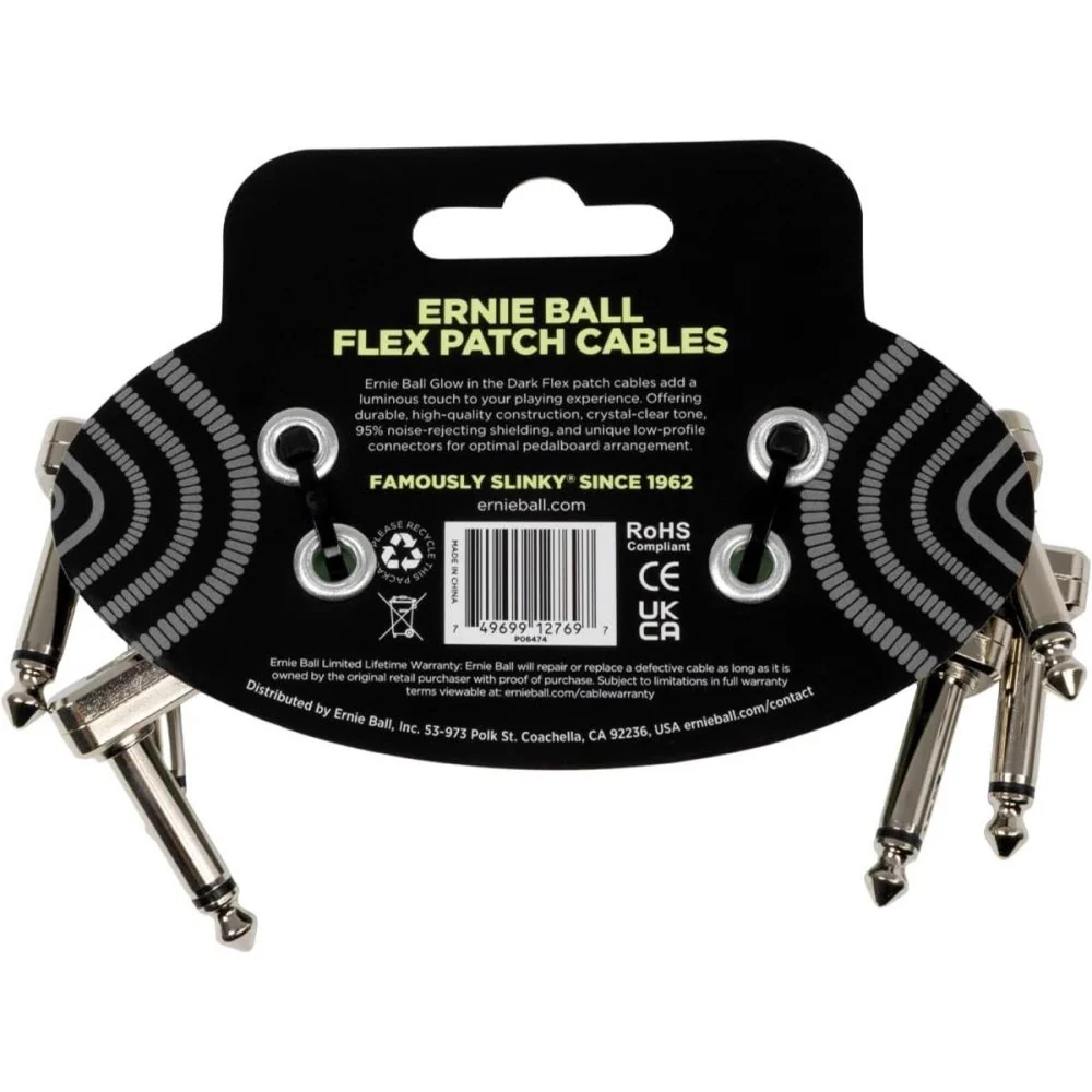Ernie Ball Flex Patch Cable 3 Pack Glow In The Dark 3 Inch P06474 - Image 2