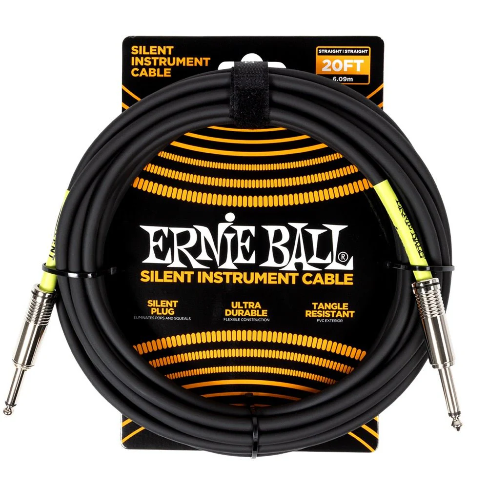 Ernie Ball SILENT Plug Straight / Straight Instrument Cable 6m Black P06473