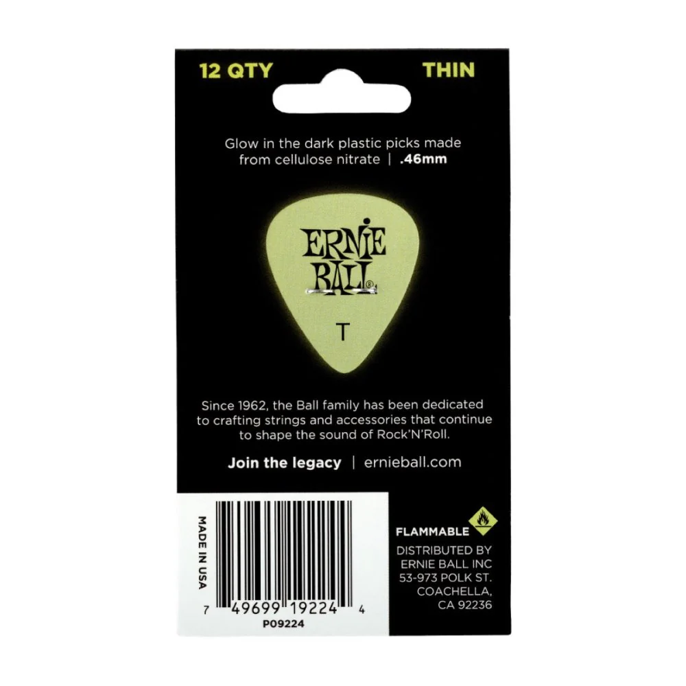 Ernie Ball Super Glow Cellulose Picks Thin 12 Pieces P09224 - Image 3