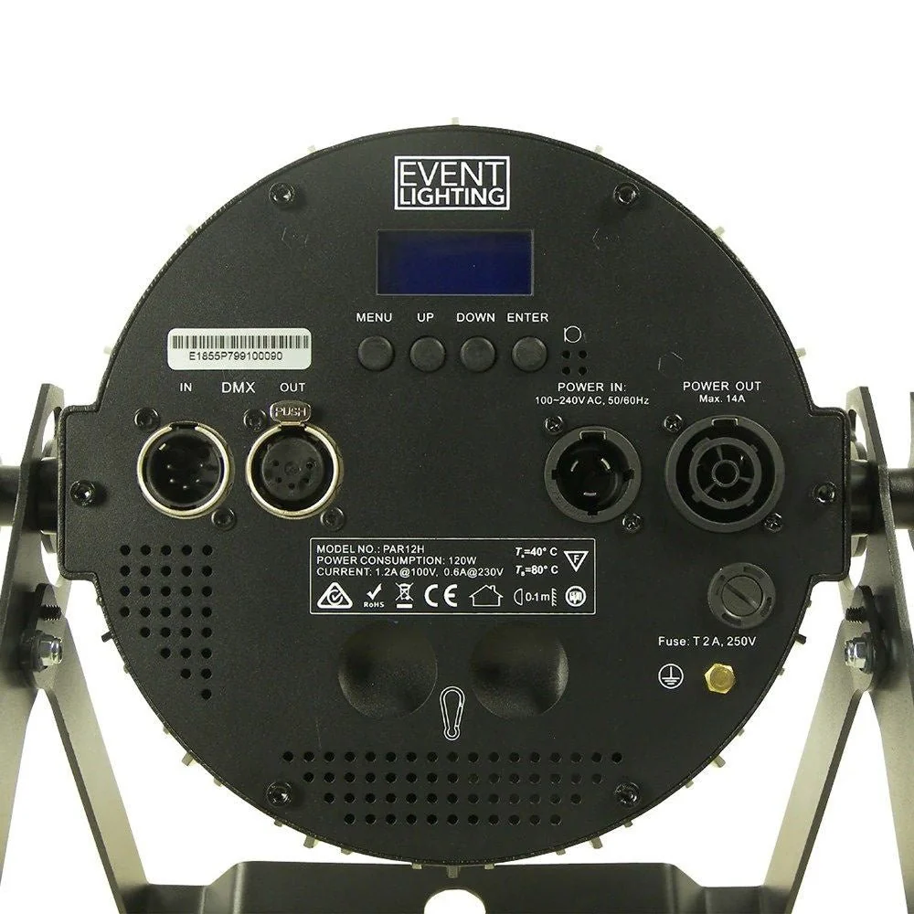 Event Lighting PAR12H LED Flat Pro Par 12x12W RGBWA+UV Stage Wash (Black Finish) - Image 2