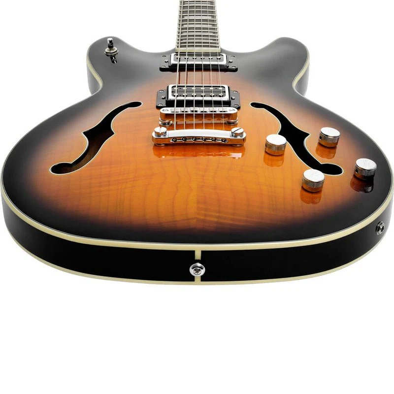 Hagstrom Viking Deluxe Baritone Semi-Hollow Guitar in Tobacco Sunburst Gloss - Image 5