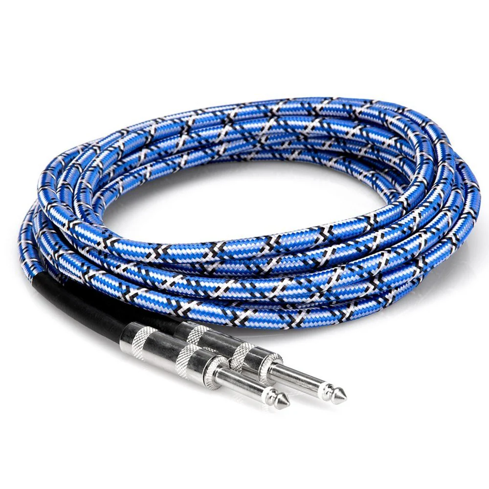 Hosa 3GT18C1 Cloth Guitar Cable Straight to Same 18 Ft / 5.5m Blue White Black - Image 4
