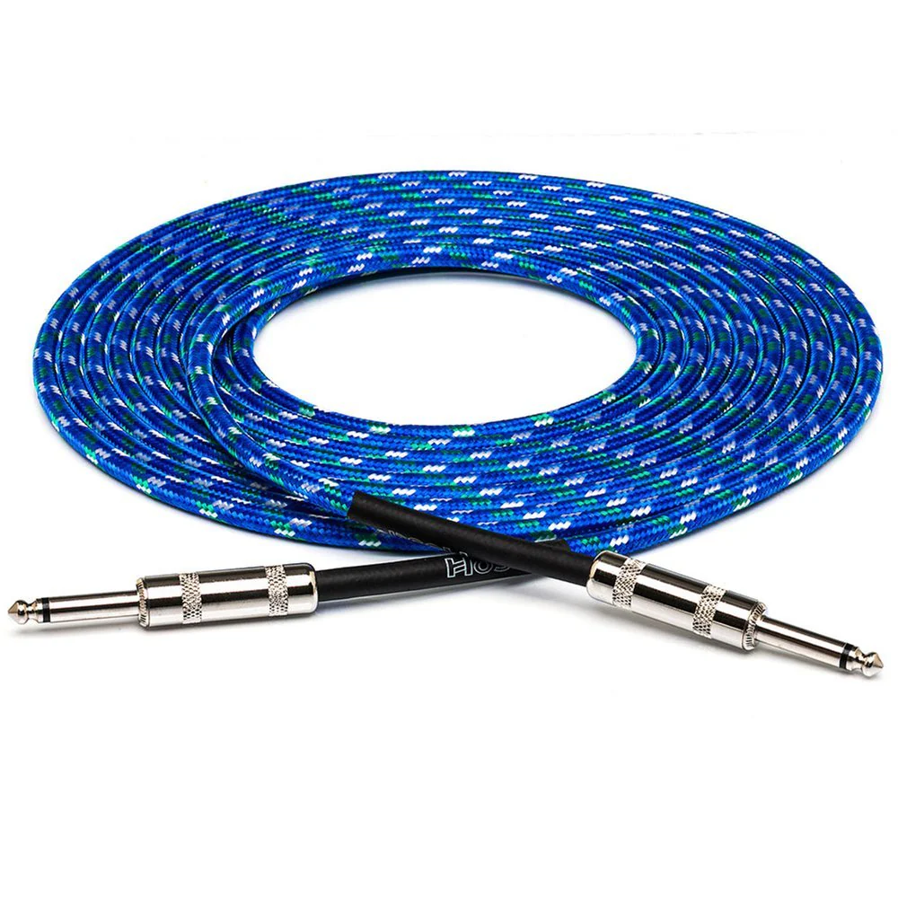Hosa 3GT18C2 Cloth Guitar Cable Straight to Same 18 Ft / 5.5m Blue Green White