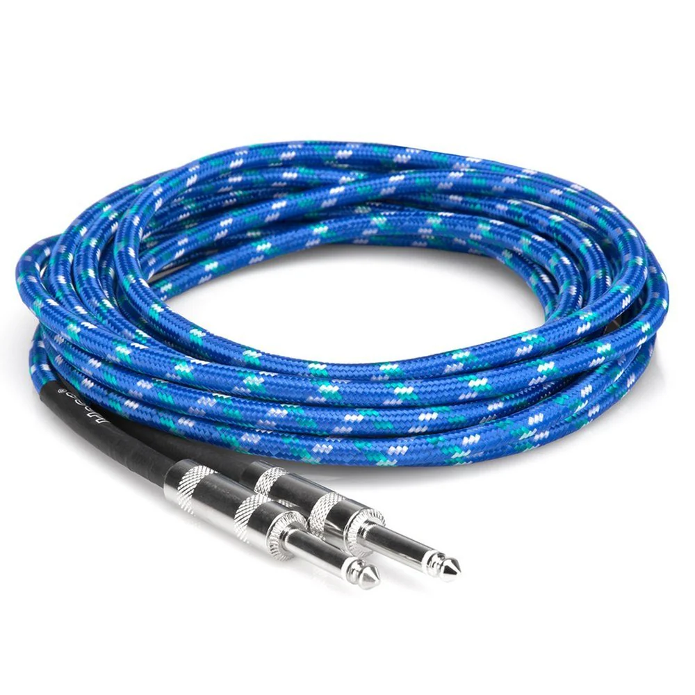 Hosa 3GT18C2 Cloth Guitar Cable Straight to Same 18 Ft / 5.5m Blue Green White - Image 4