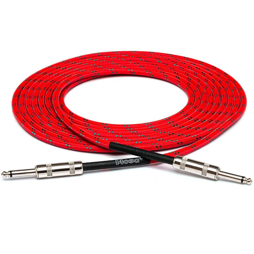 Hosa 3GT18C3 Cloth Guitar Cable Straight to Same 18 Ft / 5.5m Red Green
