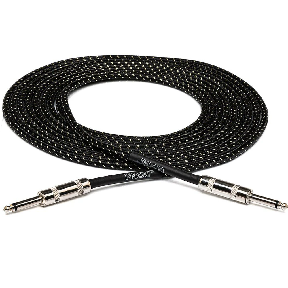 Hosa 3GT18C4 Cloth Guitar Cable Straight to Same 18 Ft / 5.5m Black Gold