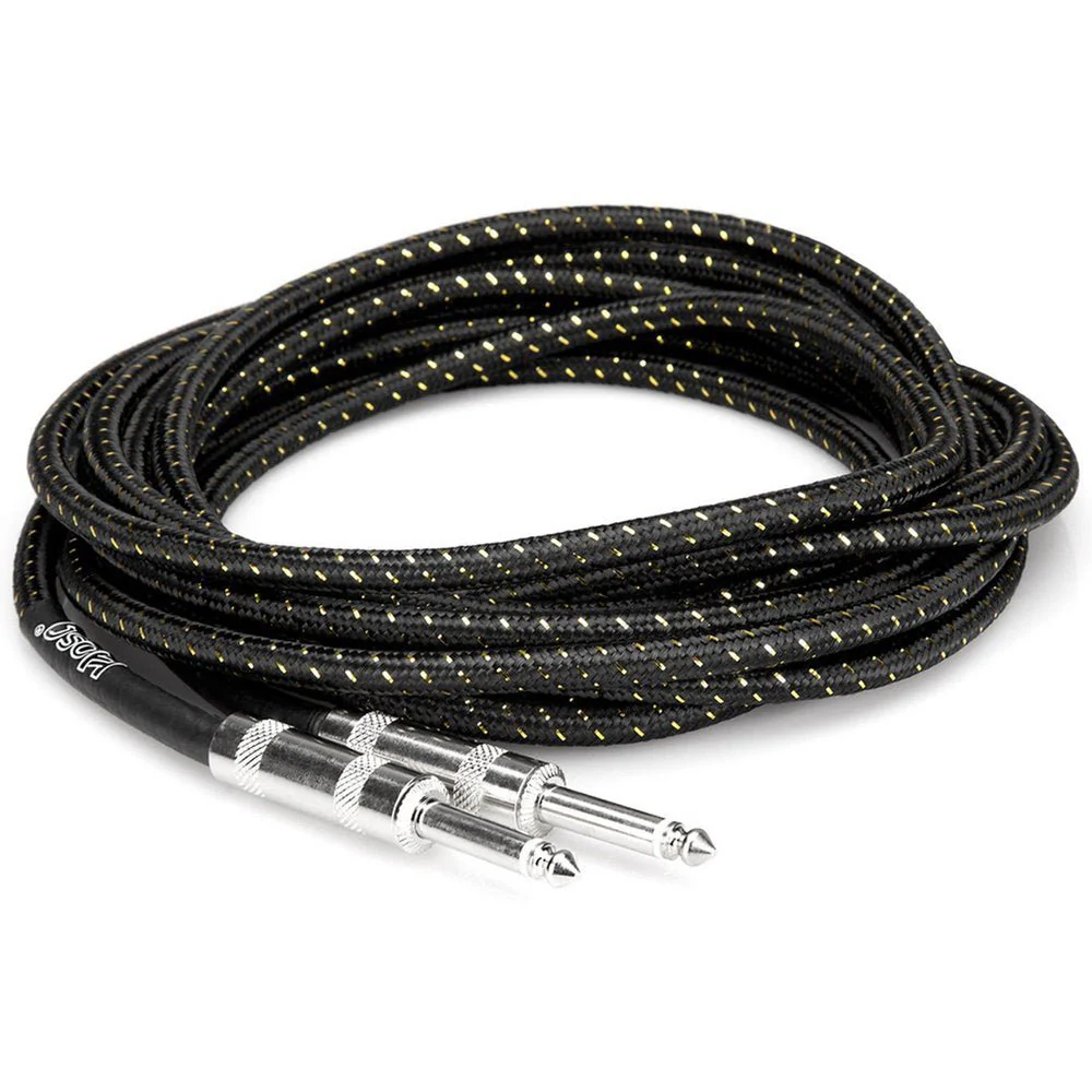 Hosa 3GT18C4 Cloth Guitar Cable Straight to Same 18 Ft / 5.5m Black Gold - Image 4