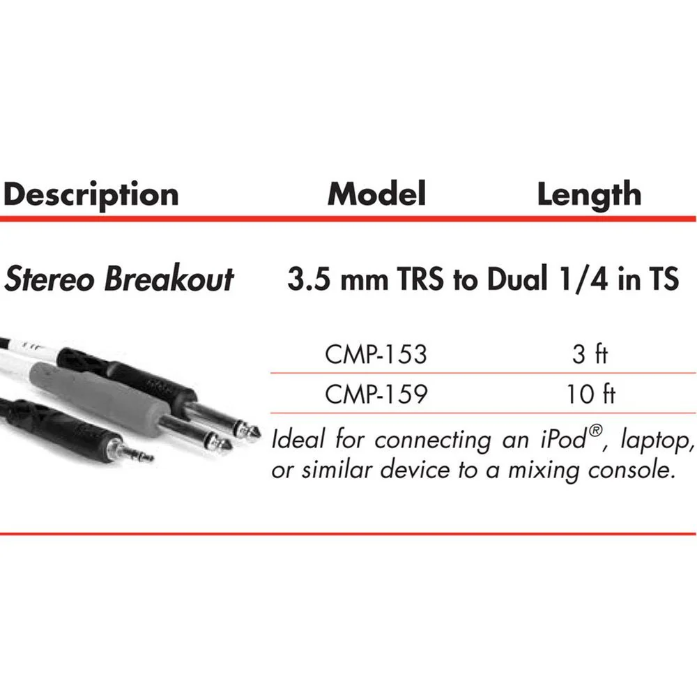 Hosa CMP153 Stereo Breakout Y-Cable 3.5mm TRS To Dual 1/4 TS 3 Ft / 0.9m - Image 3