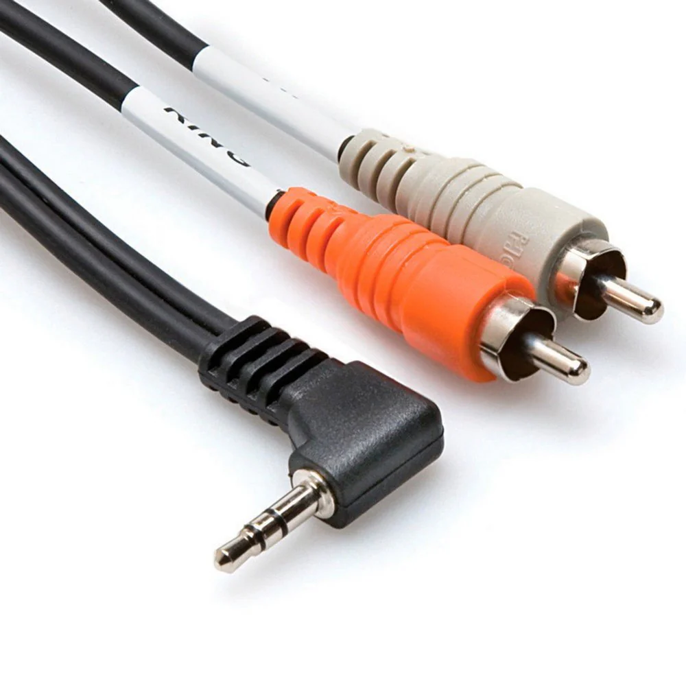 Hosa CMR203R Stereo Breakout Y-Cable RIGHT-ANGLE 3.5mm TRS To Dual RCA 3 Ft / 0.9m