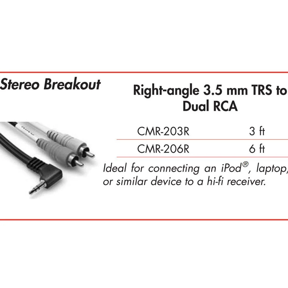 Hosa CMR206R Stereo Breakout Y-Cable RIGHT-ANGLE 3.5mm TRS To Dual RCA 6 Ft / 1.8m - Image 3
