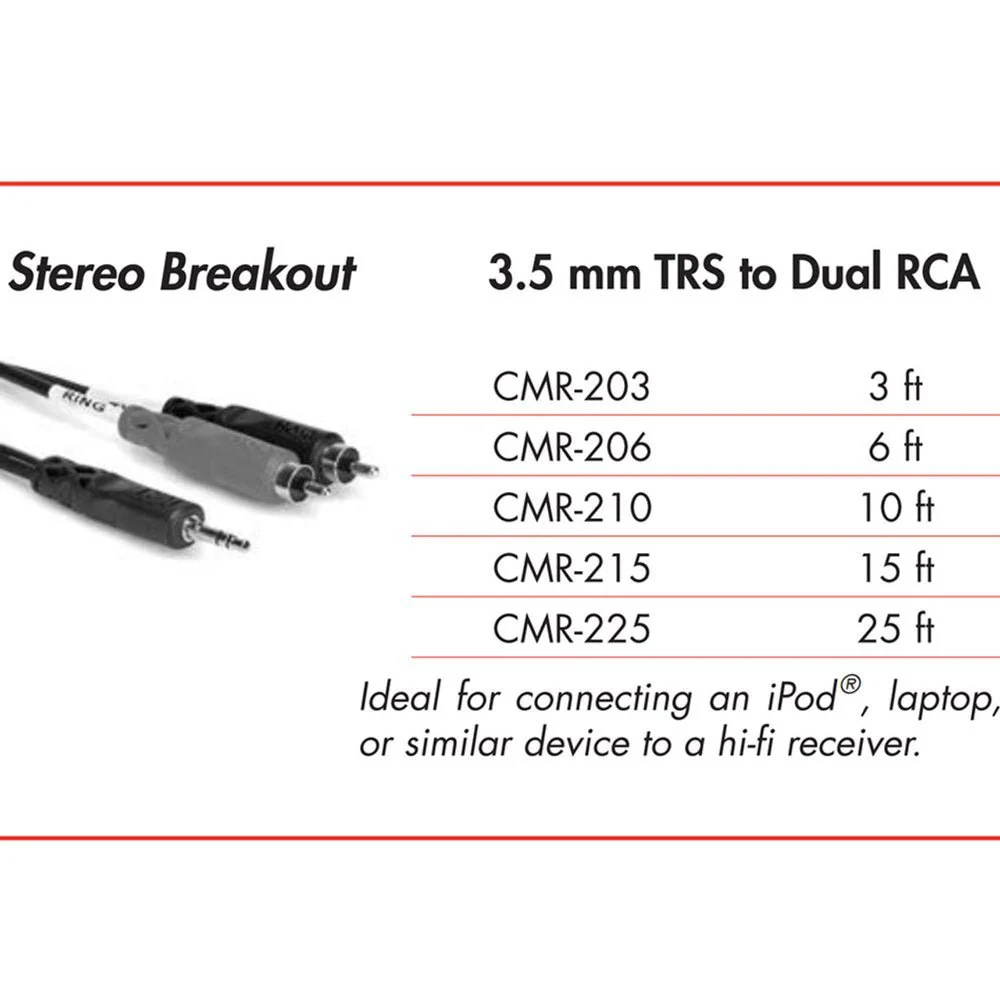 Hosa CMR225 Stereo Breakout Y-Cable 3.5mm TRS To Dual RCA 25 Ft / 7.6m - Image 3