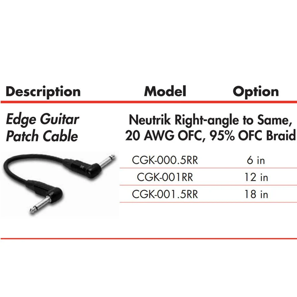 Hosa EDGE CGK000.5RR Neutrik Guitar Patch Cable RIGHT-ANGLE To Same 6 In / 15cm - Image 3