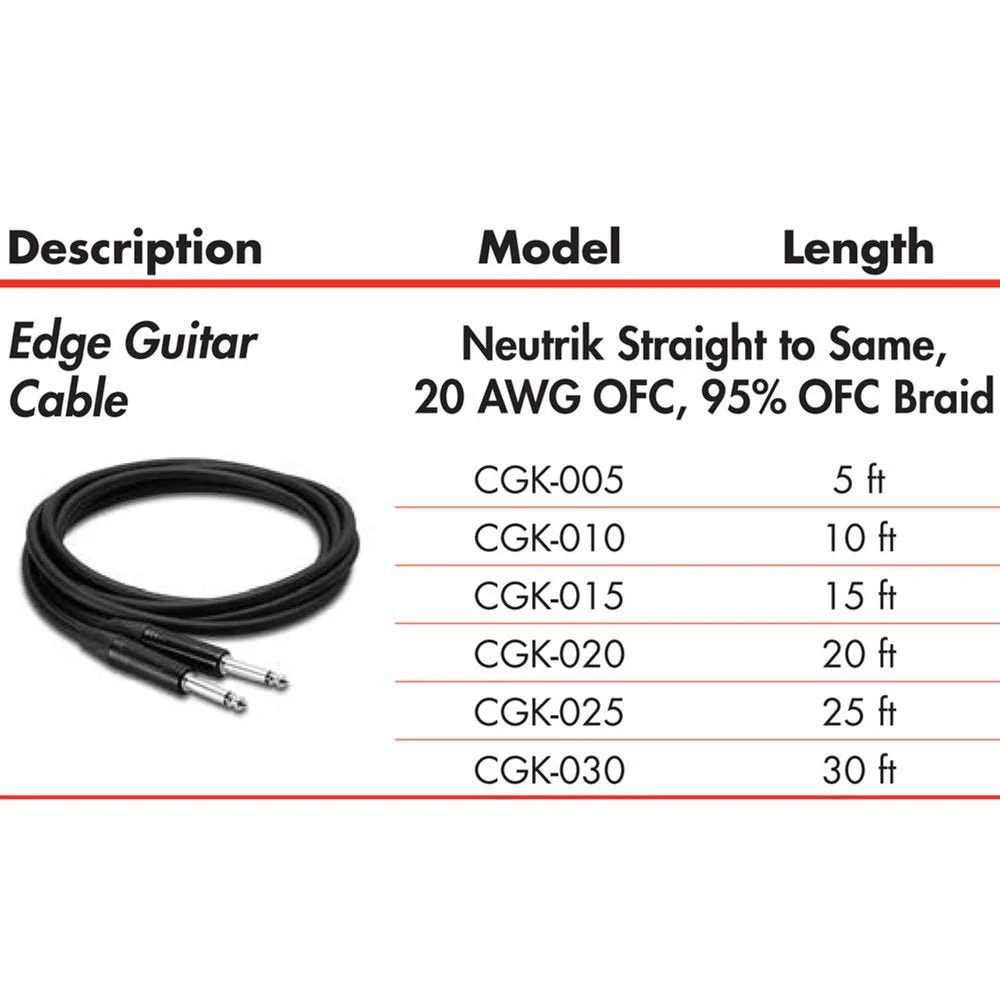Hosa EDGE CGK025 Neutrik Guitar Cable Straight To Same 25 FT / 7.6 M - Image 3