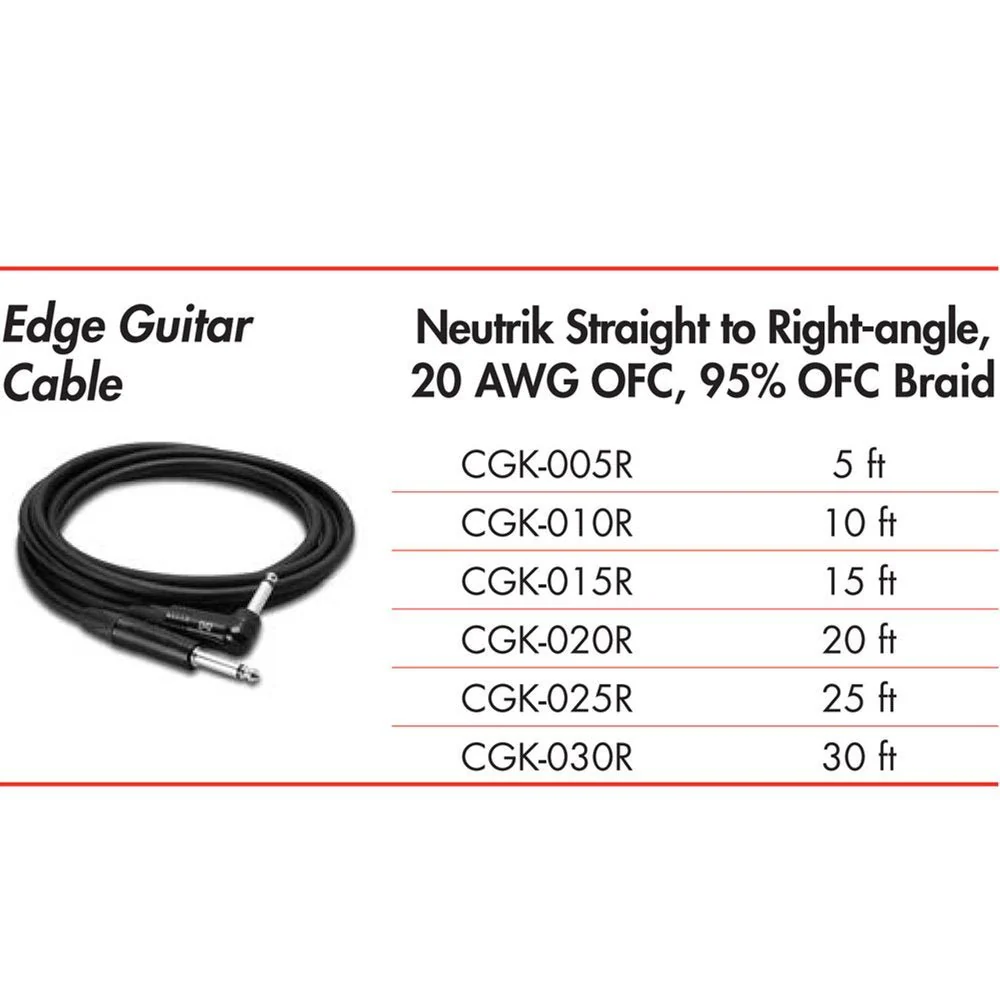Hosa EDGE CGK025R Neutrik Guitar Cable RIGHT-ANGLE To Straight 25 FT / 7.6 M - Image 3