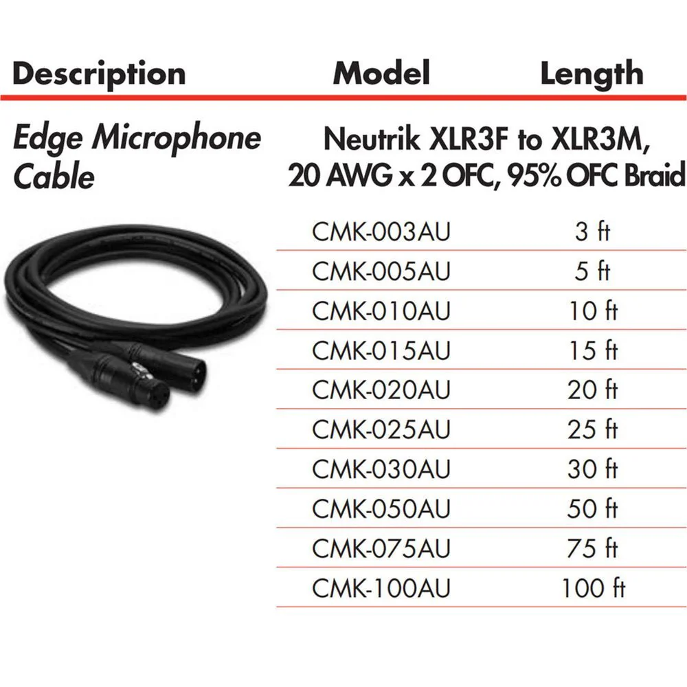 Hosa EDGE CMK100AU Neutrik Microphone XLR Cable 100 FT / 30 M - Image 3