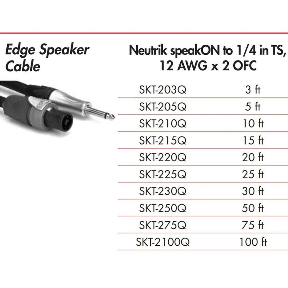 Hosa EDGE SKT275Q Neutrik Speaker Cable Speakon to 1/4" TS 75 FT / 23 M - Image 3