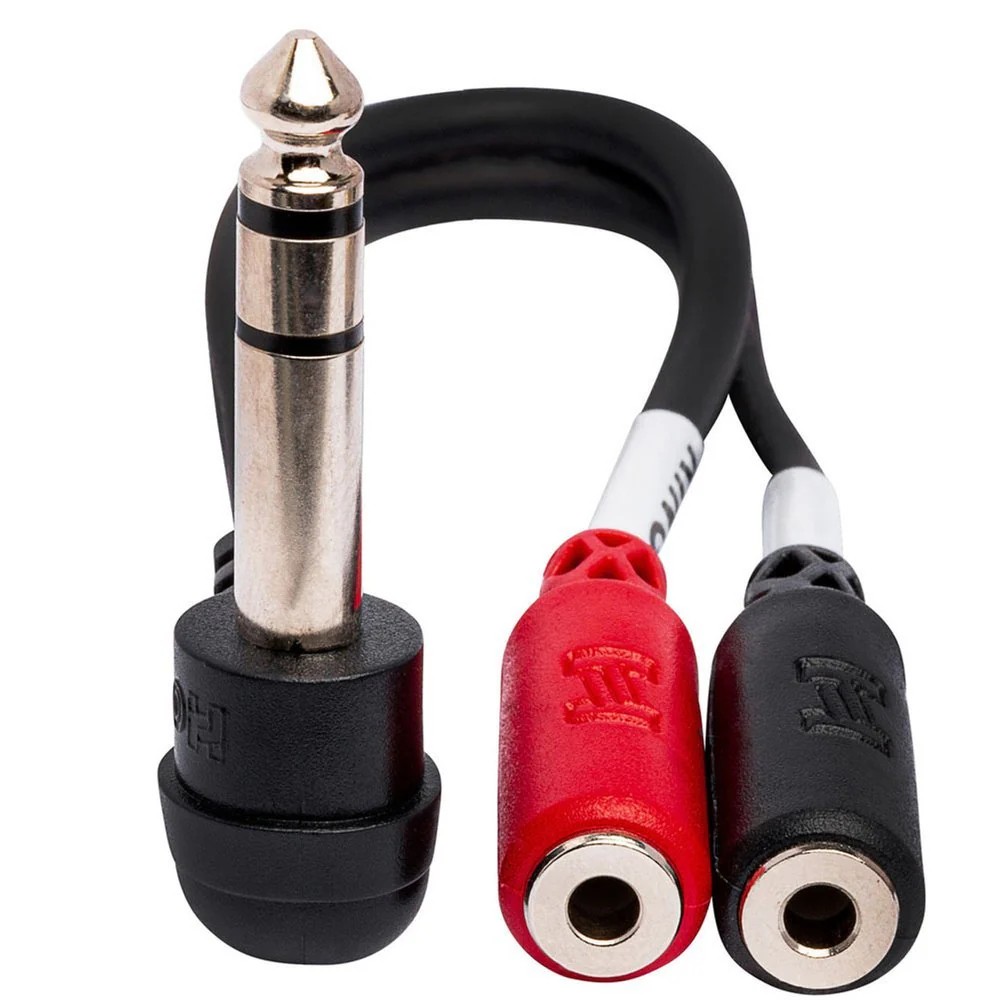 Hosa YPM523 Stereo Breakout Y-Calbe Adapter RIGHT-ANGLE 1/4" TRS To Dual 3.5mm TRS Feamle - Image 2
