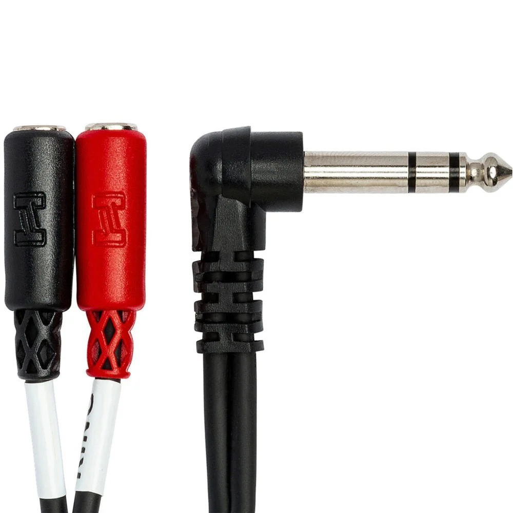 Hosa YPM523 Stereo Breakout Y-Calbe Adapter RIGHT-ANGLE 1/4" TRS To Dual 3.5mm TRS Feamle - Image 3