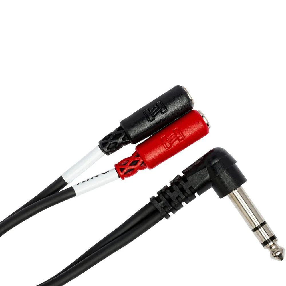 Hosa YPM523 Stereo Breakout Y-Calbe Adapter RIGHT-ANGLE 1/4" TRS To Dual 3.5mm TRS Feamle - Image 4