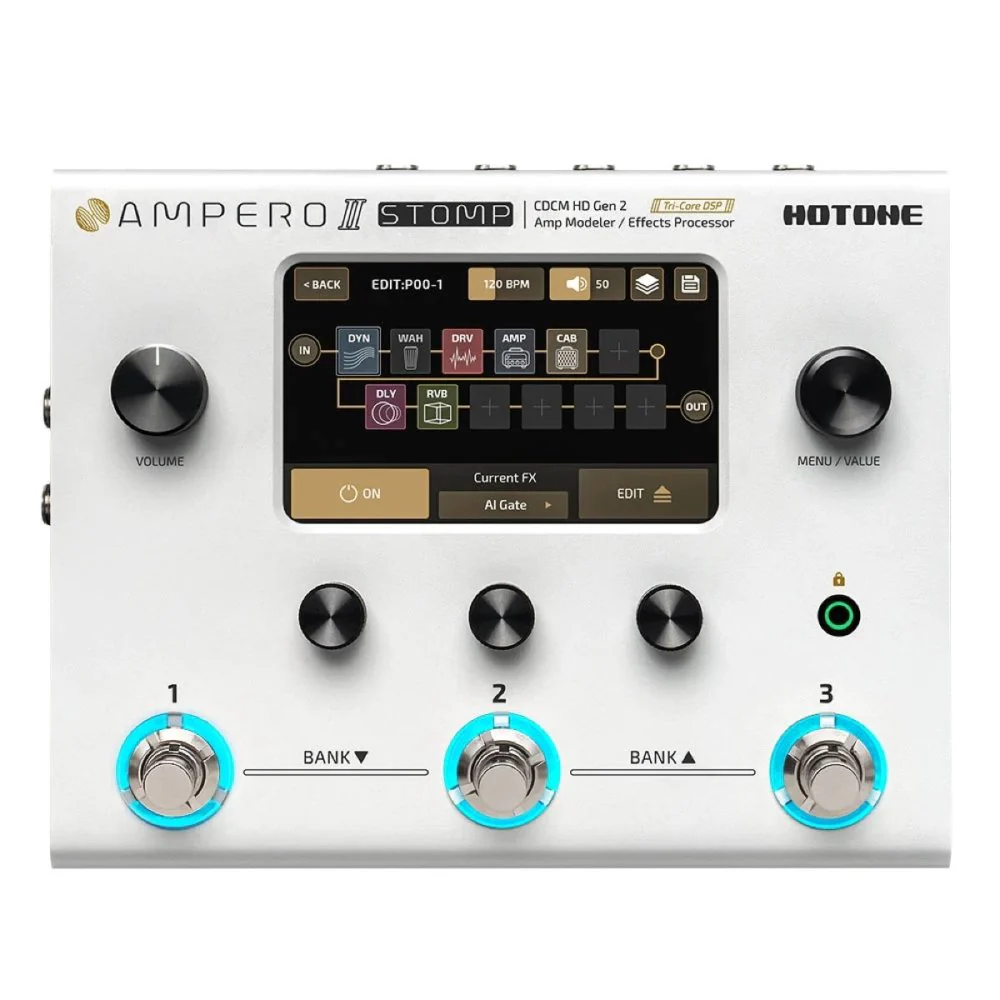 Hotone AMPERO II STOMP Tri-Core DSP Next Gen Amp Modeller & Multi Effects Processor