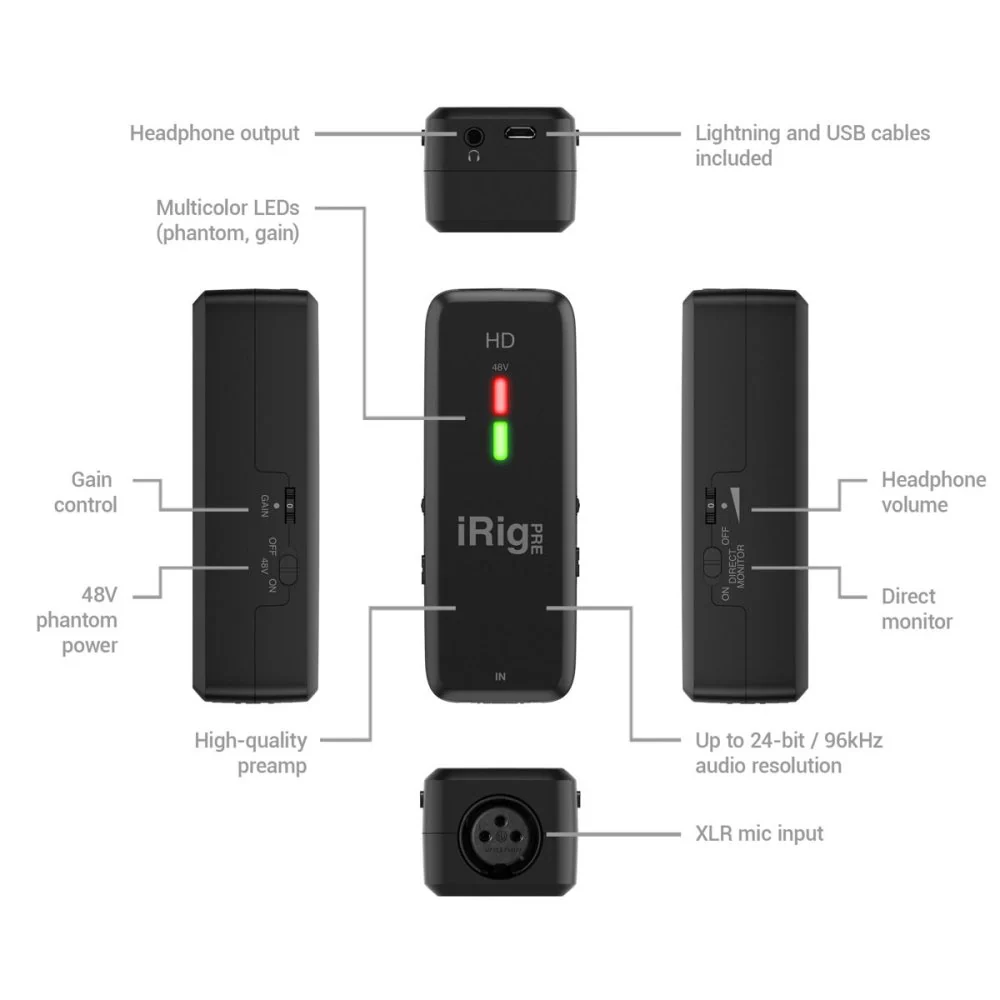 IK Multimedia iRig Pre HD iOS Microphone Preamp & Interface - Image 8