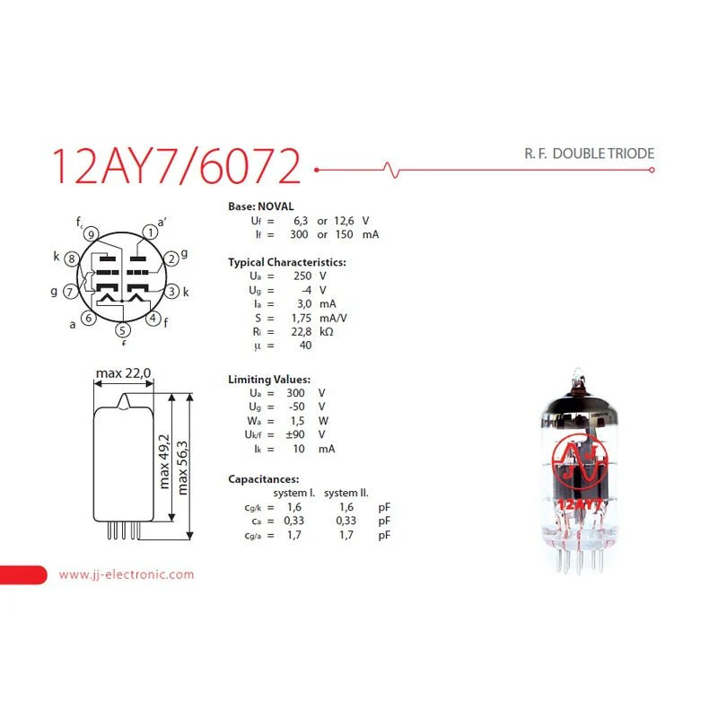 JJ Electronic 12AY7/6072 Preamplifying Tube - Image 2