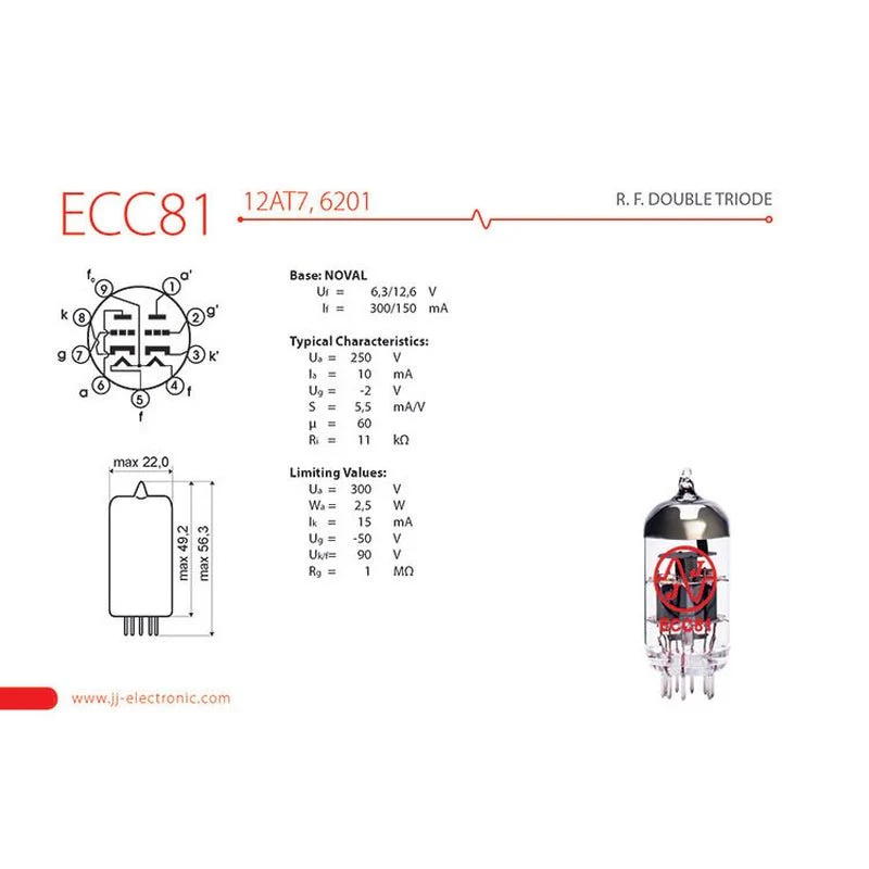 JJ Electronic ECC81/12AT7 Preamplifying Tube - Image 2