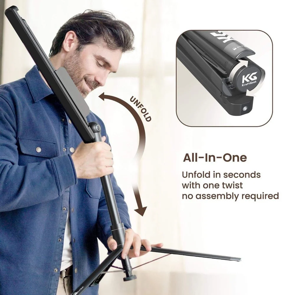 KraftGeek Capsule Foldable Music Stand Combo Pack Stand, Carry Bag, Stand Light & iPad Tablet Mount - Image 10