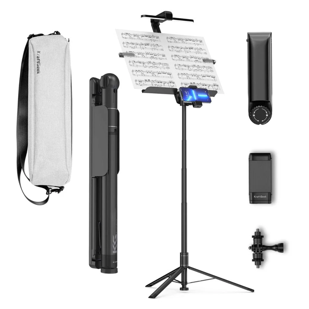 KraftGeek Capsule Foldable Music Stand Combo Pack Stand, Carry Bag, Stand Light & iPad Tablet Mount - Image 2