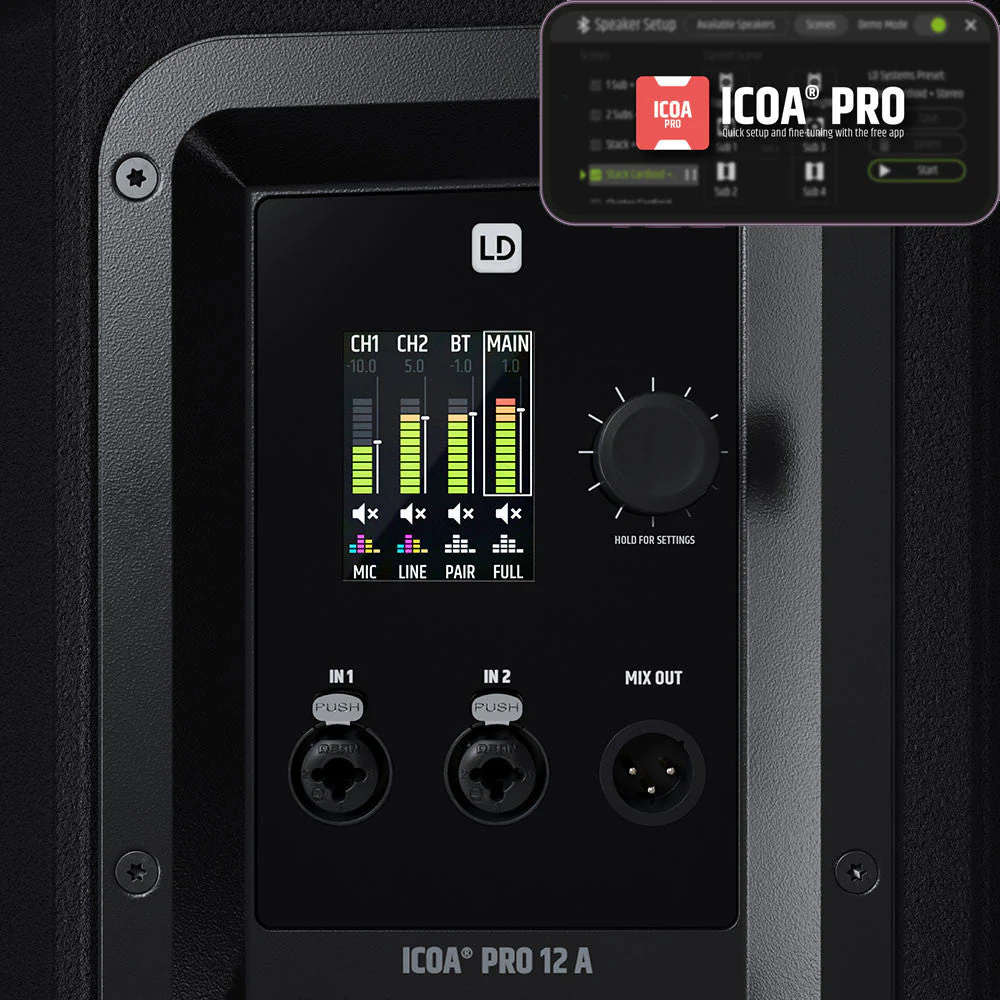 LD Systems ICOA PRO 12A 133db SPL 2000W Coaxial 12" Powered Speaker w/ 3" Voice Coil, Bluetooth & DSP - Image 3