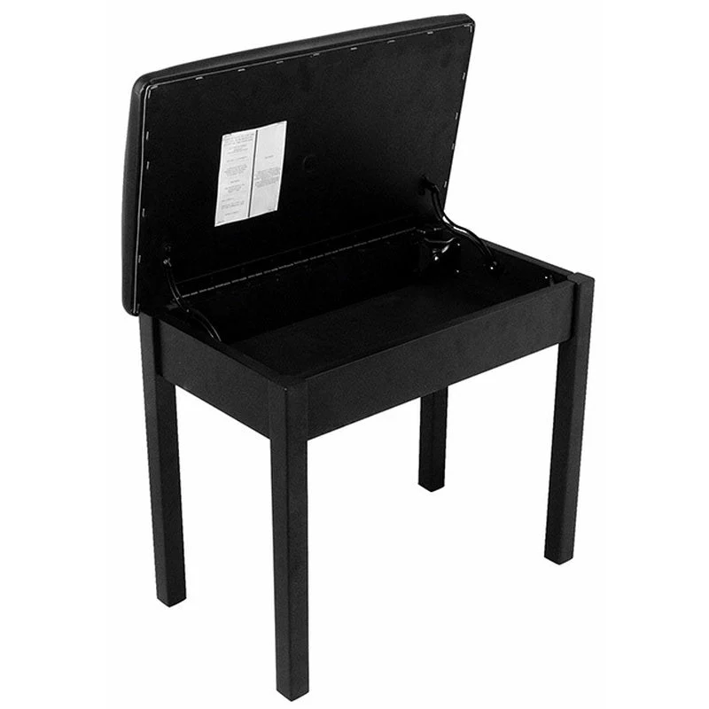 On Stage Keyboard/Piano Bench Flip-Top, Solid Wood & Vinyl in Black - Image 2